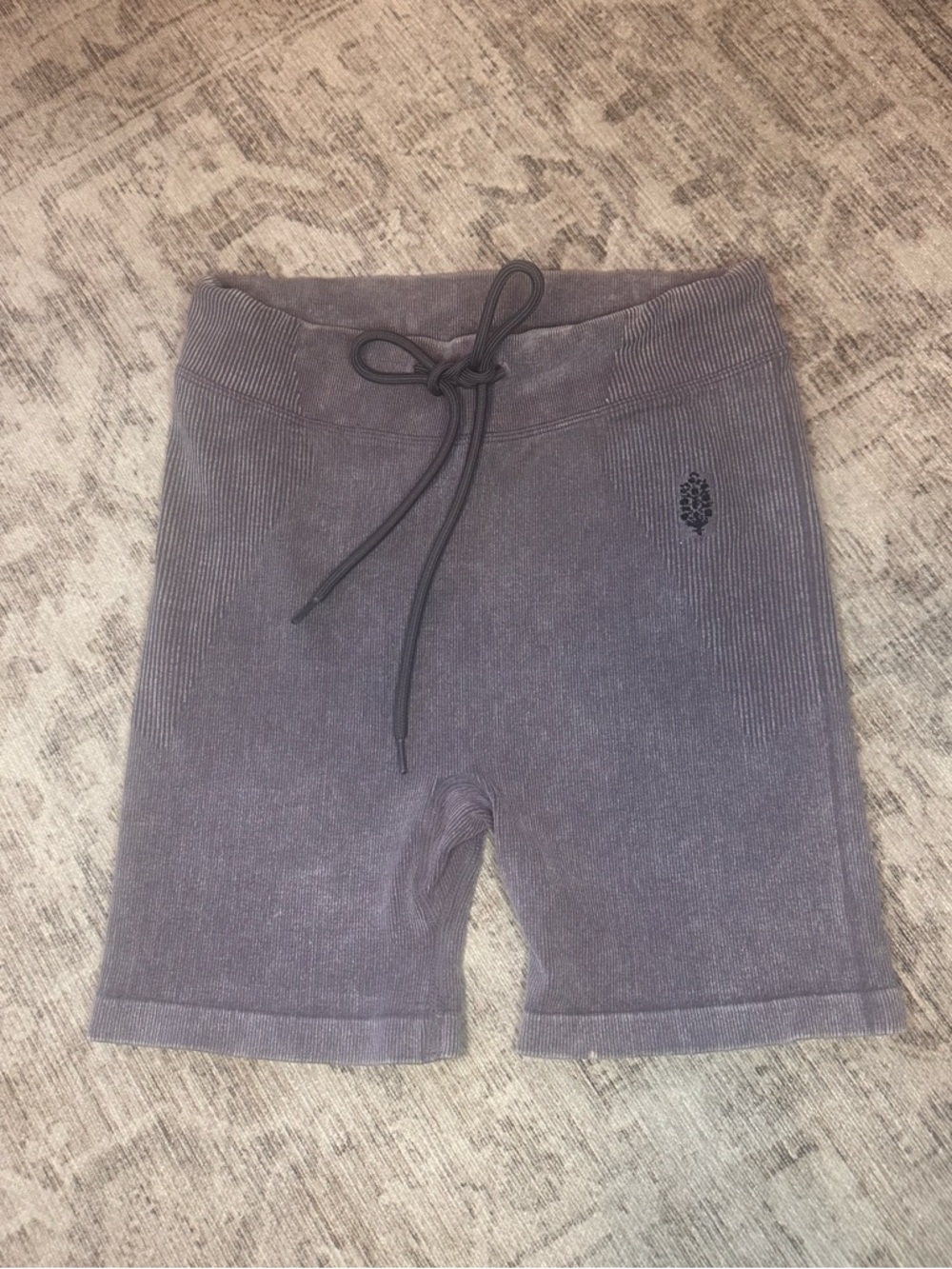Free People Heather Purple Gray Ribbed Drawstring Bike Shorts XS/S